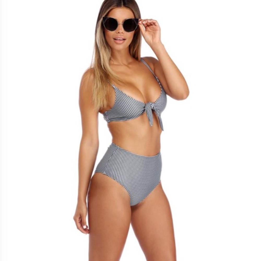 Black and white gingham swim bottoms NWT